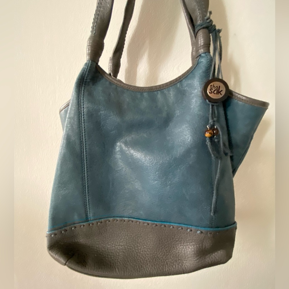 The Sak Teal and Gray Leather Tote